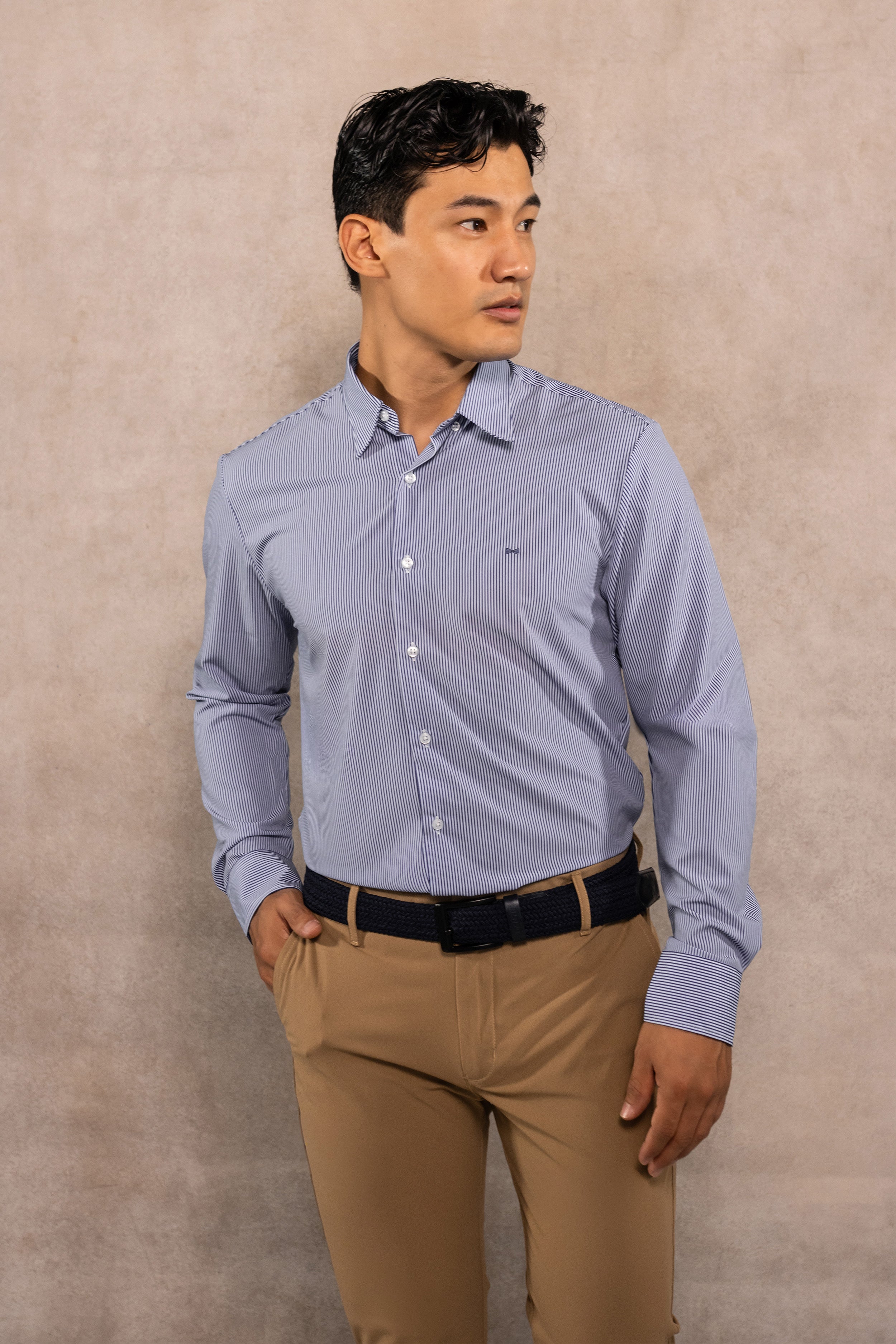 Camisa performance antiarrugas rayas azul oscuro para hombre marca DANTE regular fit foto principal