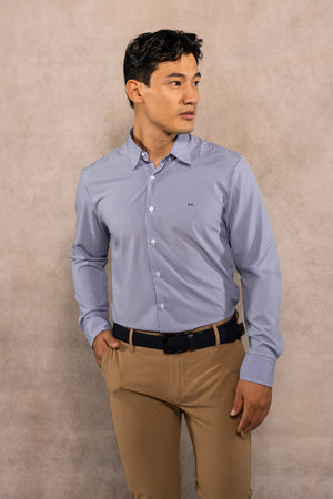 Camisa Performance Antiarrugas Rayas Azul Oscuro
