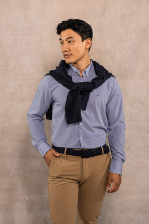 Camisa performance antiarrugas rayas azul oscuro para hombre marca DANTE regular fit foto frente