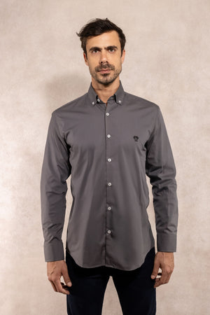 Camisa Antimanchas Popelina Gris Oscuro - Talla Regular