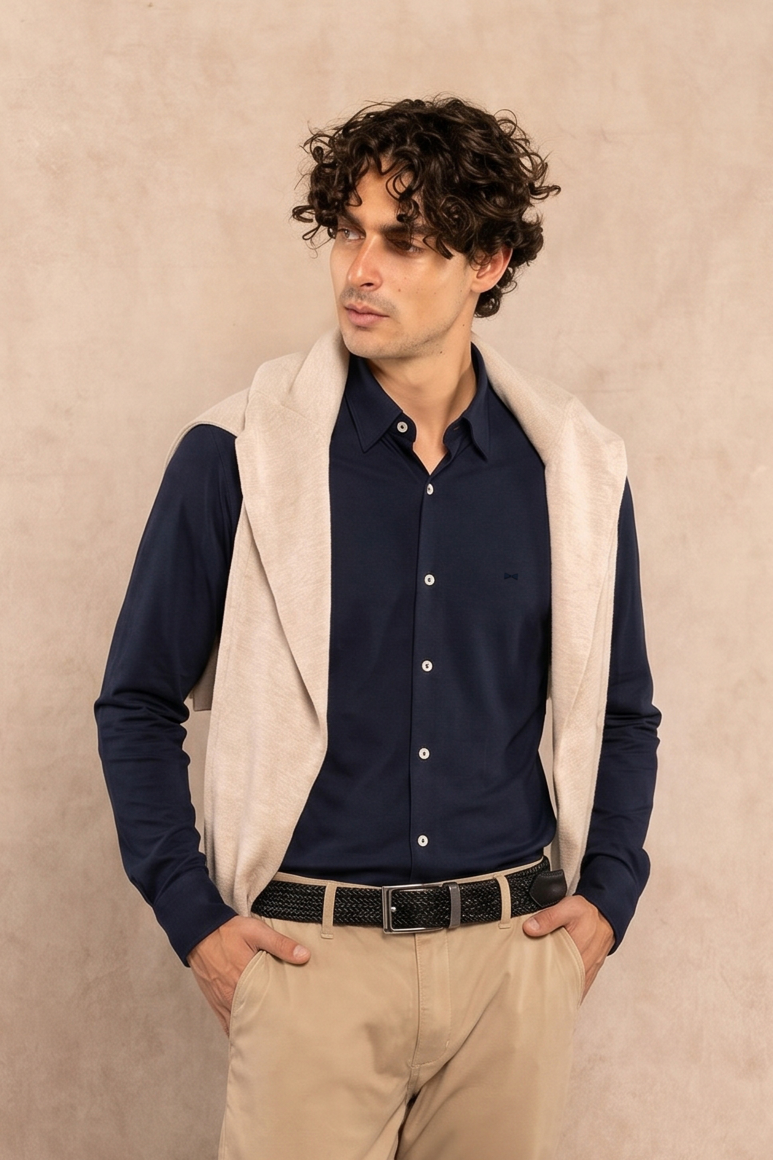 Camisa Performance Oxford Azul Oscuro