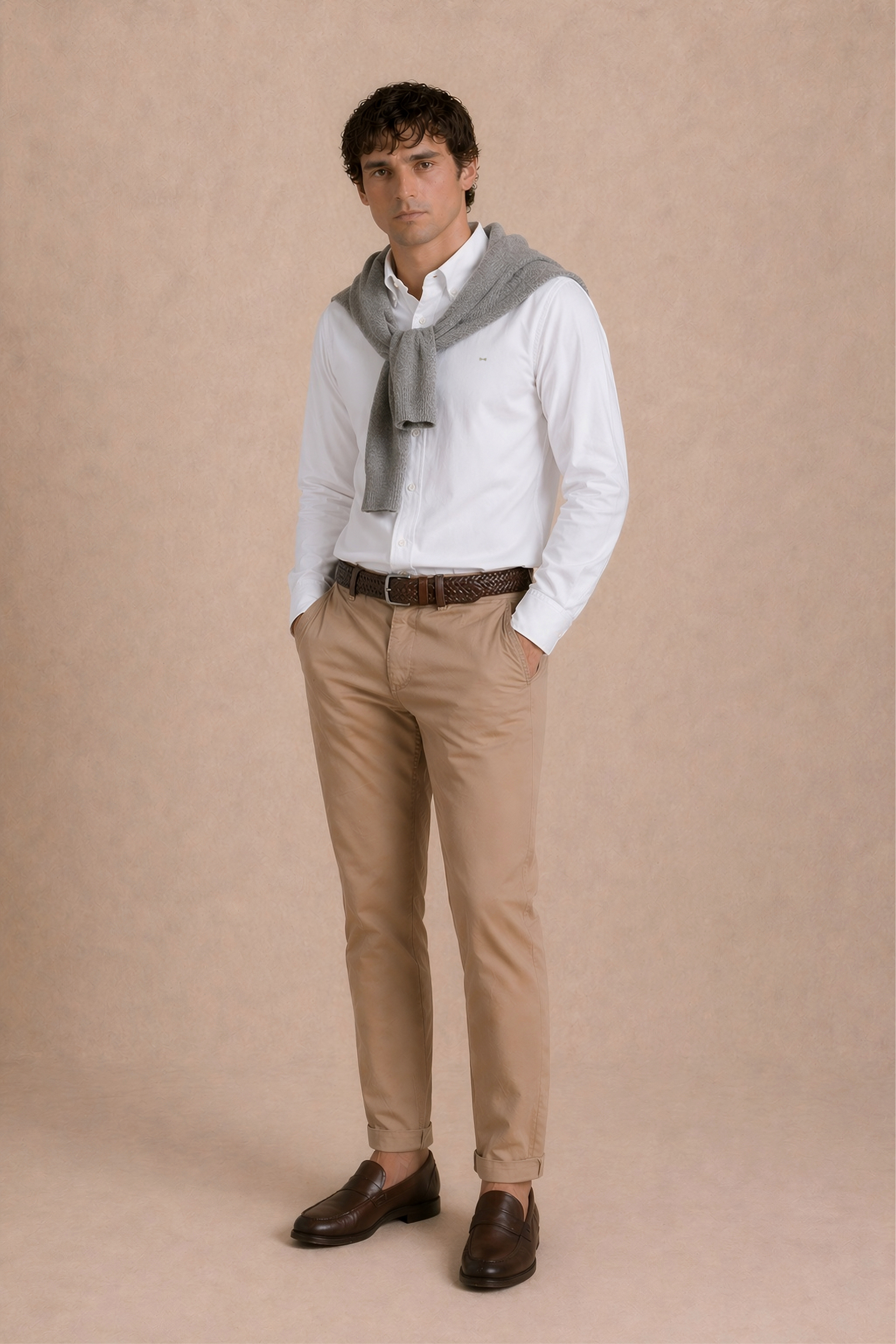 Camisa Antimanchas Popelina Blanca Logo Gris Claro - Talla Regular