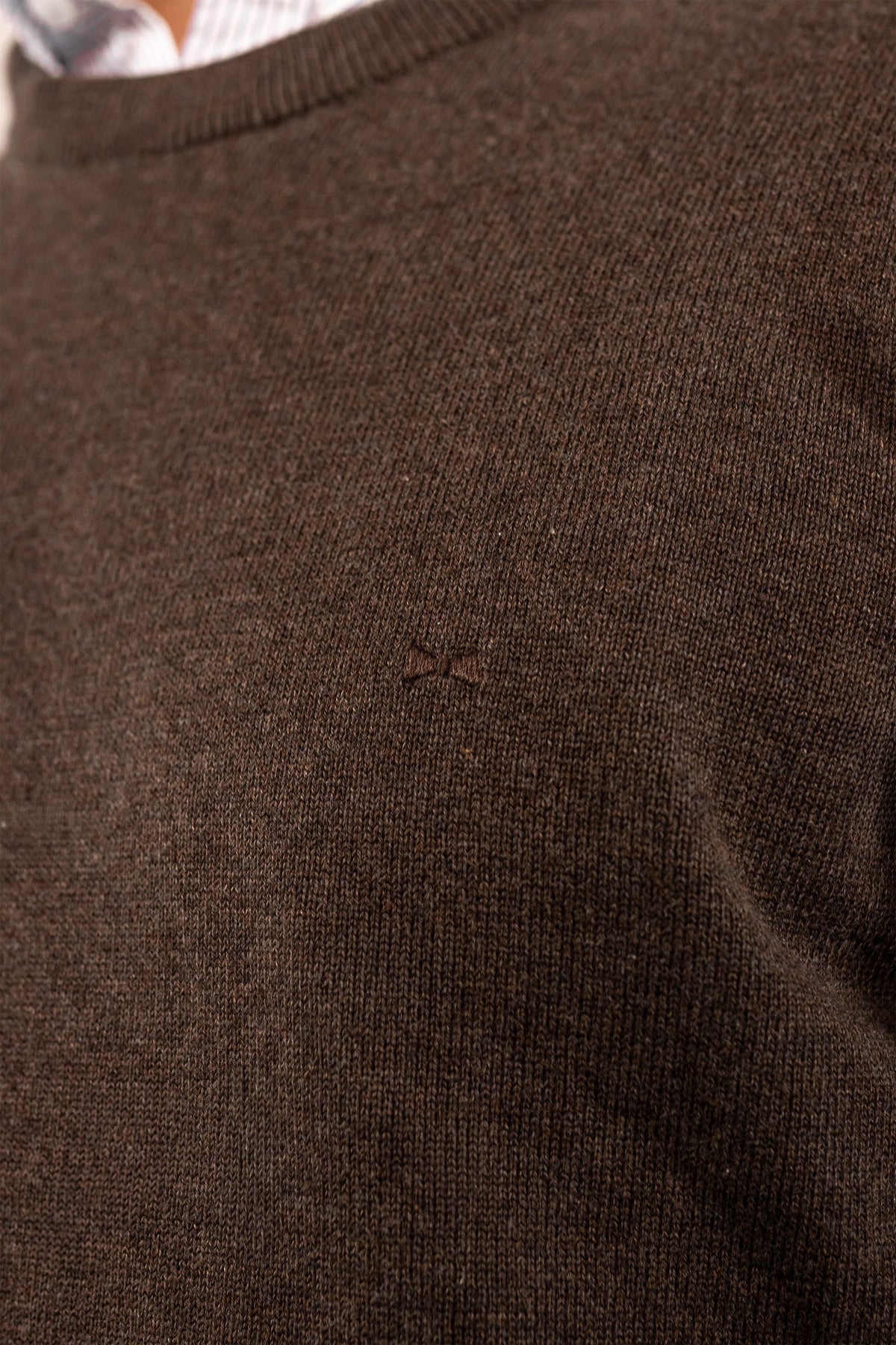 Suéter algodón peinado cuello redondo café para hombre marca DANTE regular fit foto espalda