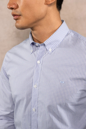 Camisa antimanchas popelina cuadros azul claro logo combinado para hombre marca DANTE regular fit foto espalda