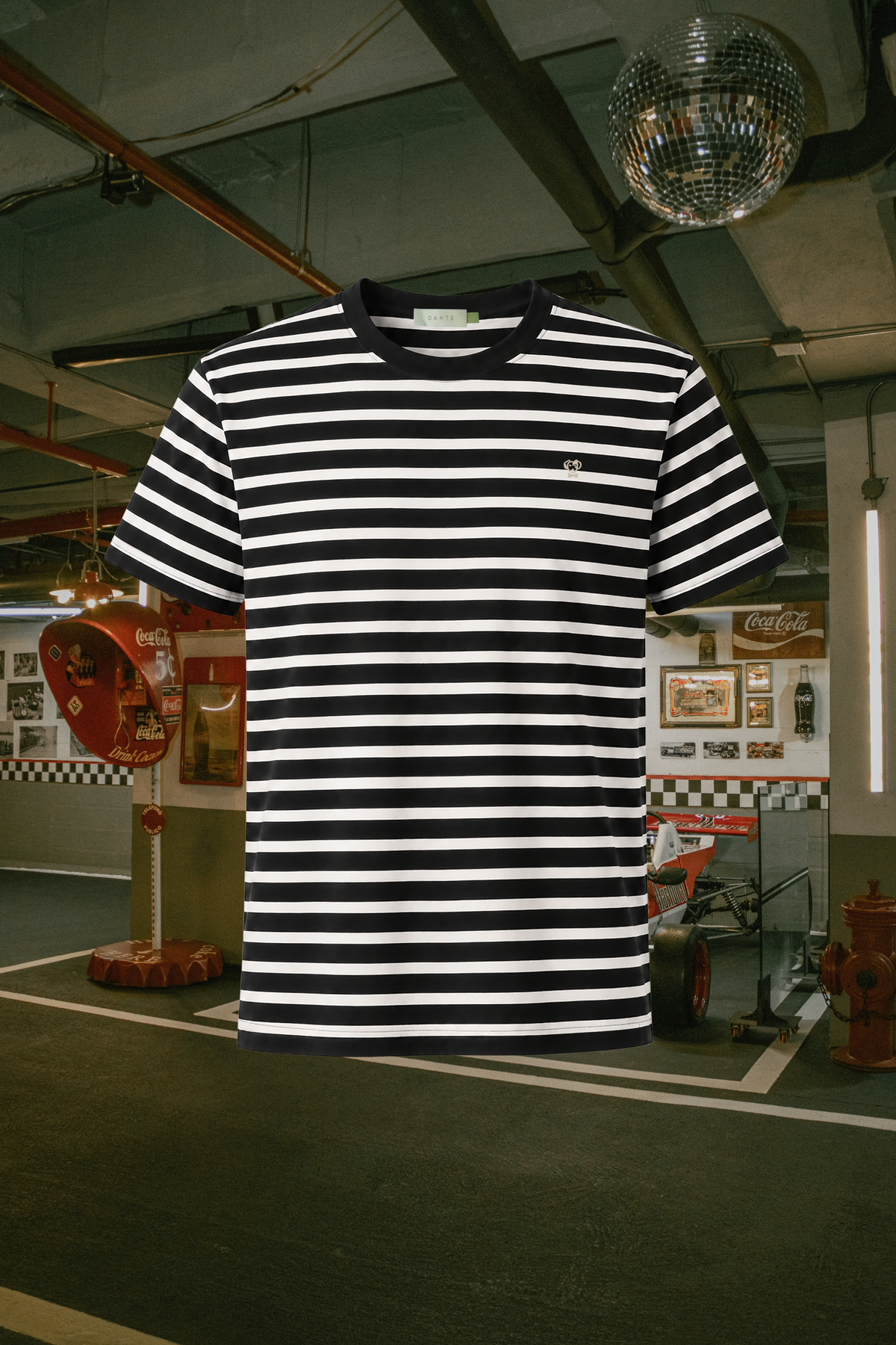 Camiseta antimanchas rayas negro y blanco para hombre DANTE, vista principal