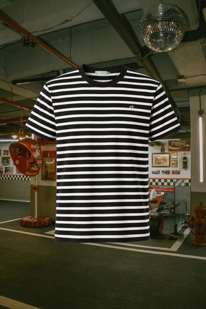 Camiseta antimanchas rayas negro y blanco para hombre DANTE, vista principal