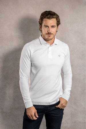 Polo Antimanchas Manga Larga Blanco