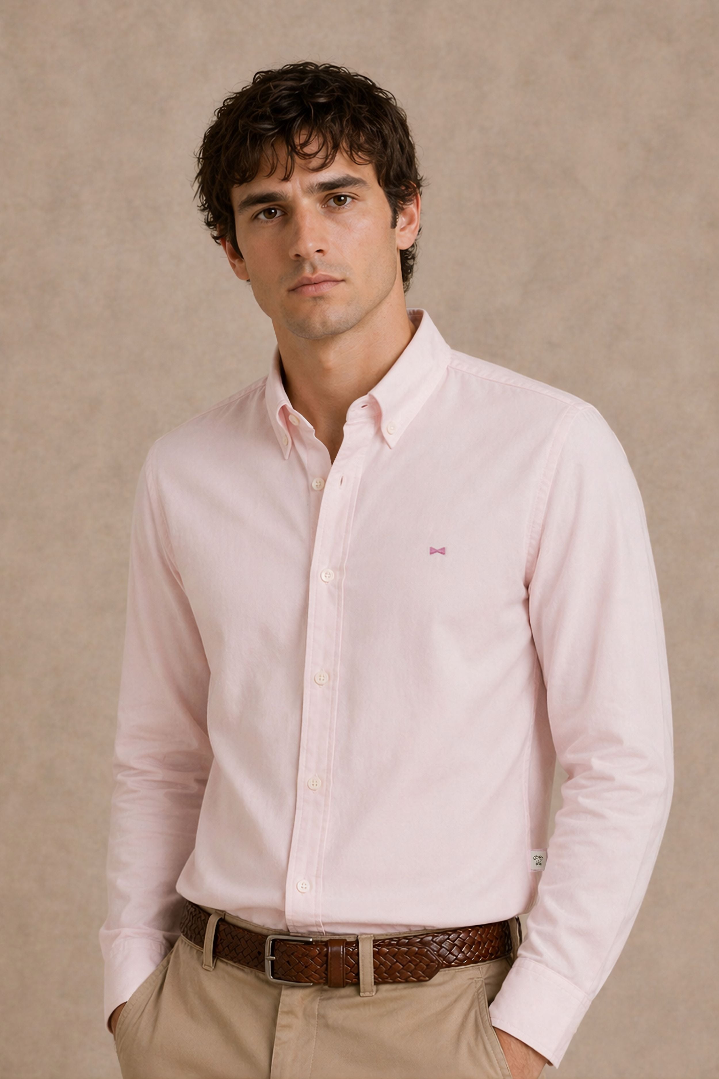 Camisa Antimanchas Oxford Pink Logo Contraste