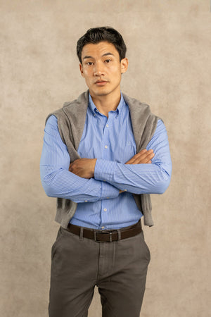 Camisa Antimanchas Popelina Rayas Azul Logo Contraste