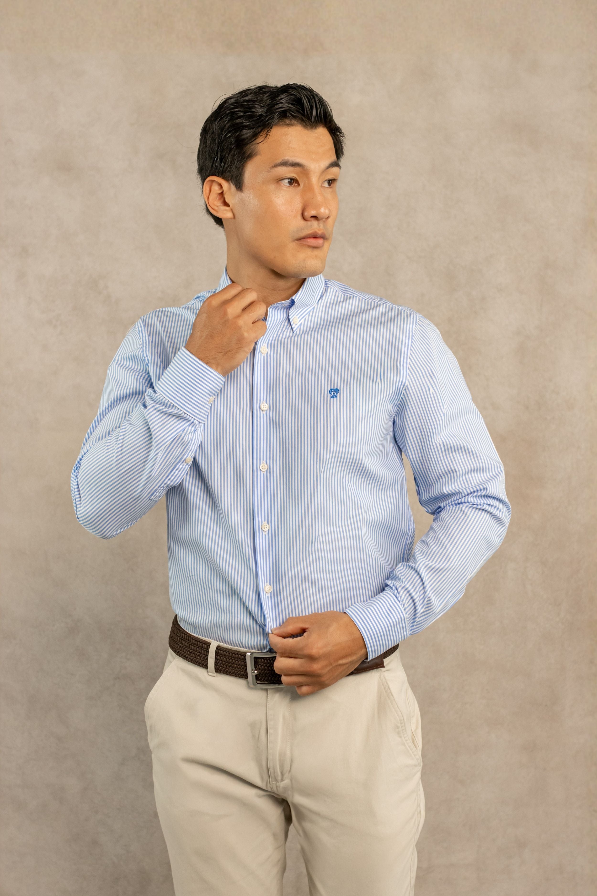 Camisa Antimanchas Popelina Rayas Azul Yale