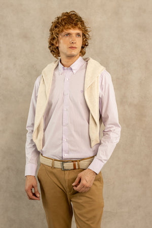Camisa Antimanchas Popelina Rayas Lilac Logo Contraste
