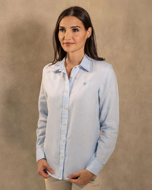 Camisa Lino Azul Capri marca DANTE para hombre regular fit foto modelo2