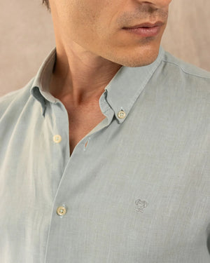 Camisa Lino Verde Amalfi Logo Combinado marca DANTE para hombre regular fit foto logo