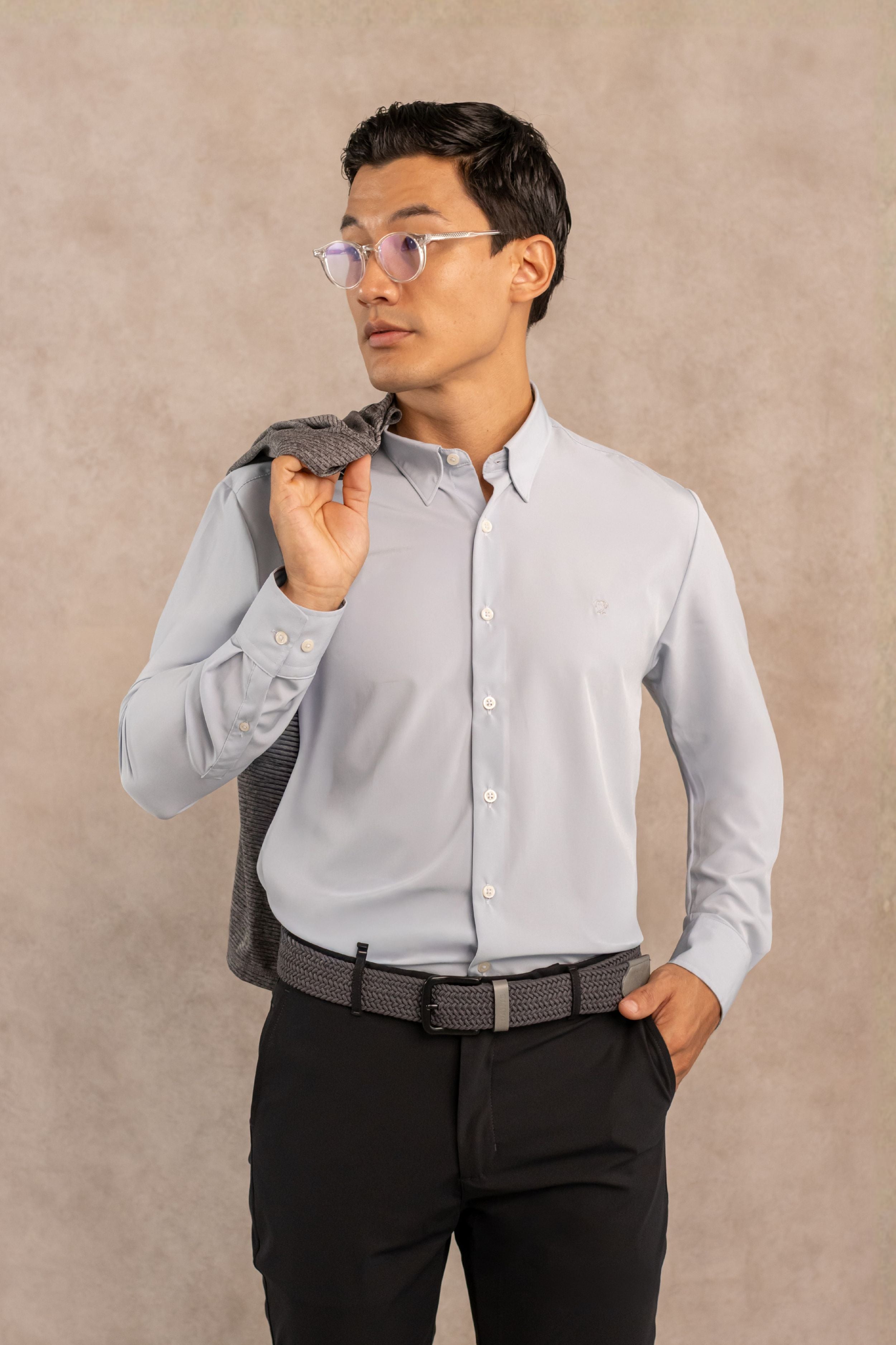Camisa Performance Antiarrugas Gris Stone