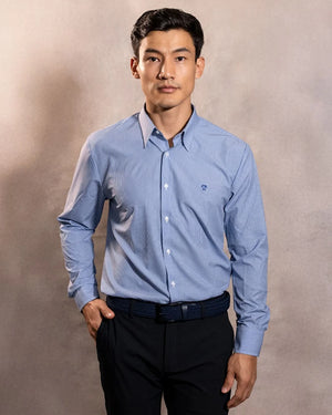 Camisa Performance Antiarrugas Cuadros Textura Azul Oscuro