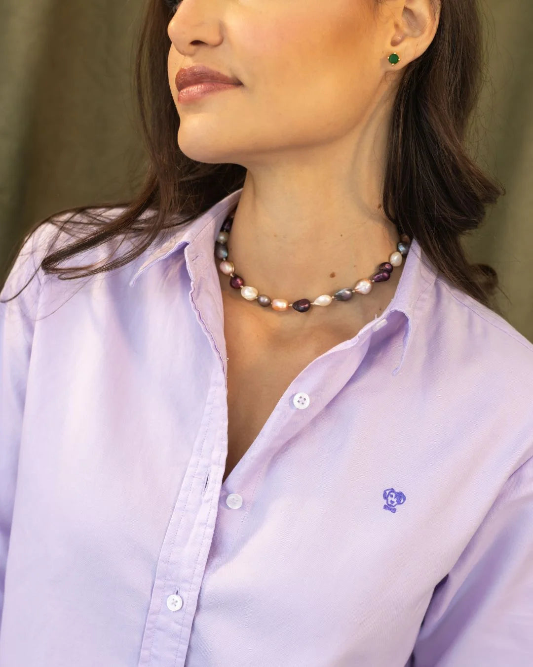 Camisa antimanchas Oxford Lavander marca DANTE para mujer regular fit foto  logo