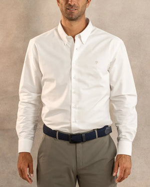 Camisa Antimanchas Oxford Blanco Logo Beige