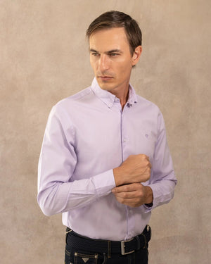 Camisa antimanchas Oxford lila marca DANTE para hombre regular fit foto  mdoelo