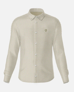 Camisa antimanchas Popelina Cuadros Pequeños Beige DANTE de hombre tallaje regular fit foto mockup