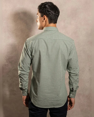 Camisa antimanchas Popelina Cuadros Verde Oscuro Lugano para hombre marca DANTE tallaje regular fit foto espalda