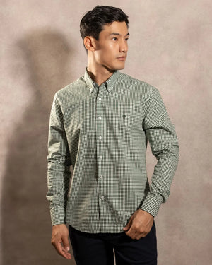 Camisa Antimanchas Popelina Cuadros Verde Oscuro Lugano