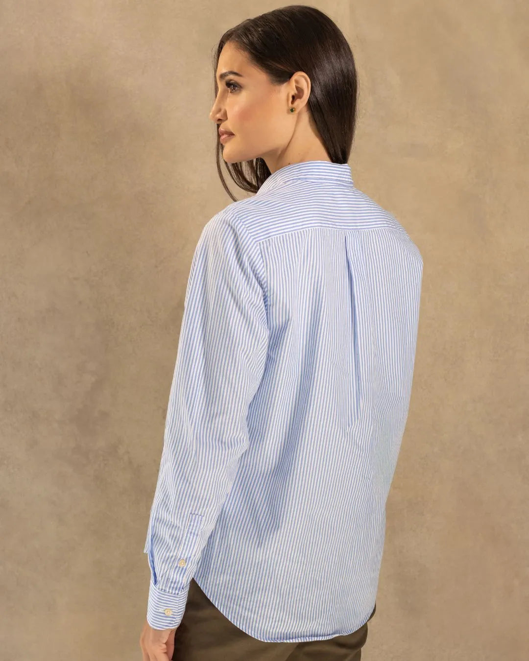 Camisa antimanchas Popelina Rayas yale de mujer marca DANTE tallaje regular fit foto espalda