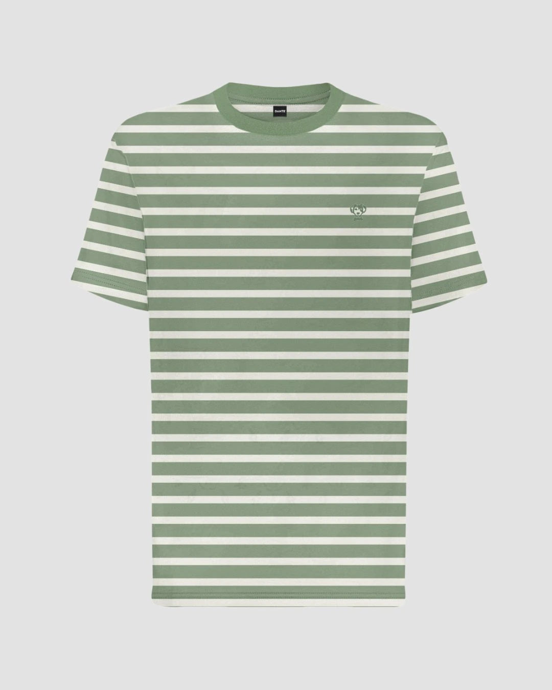 Camiseta antimanchas Rayas verde sage hombre marca DANTE tallaje regular fit foto mockup
