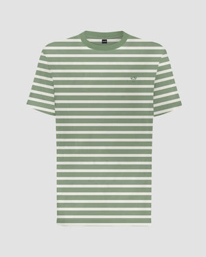 Camiseta antimanchas Rayas verde sage hombre marca DANTE tallaje regular fit foto mockup