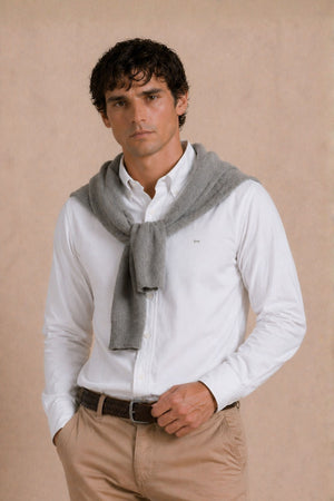 Camisa Antimanchas Popelina Blanca Logo Gris Claro - Talla Regular