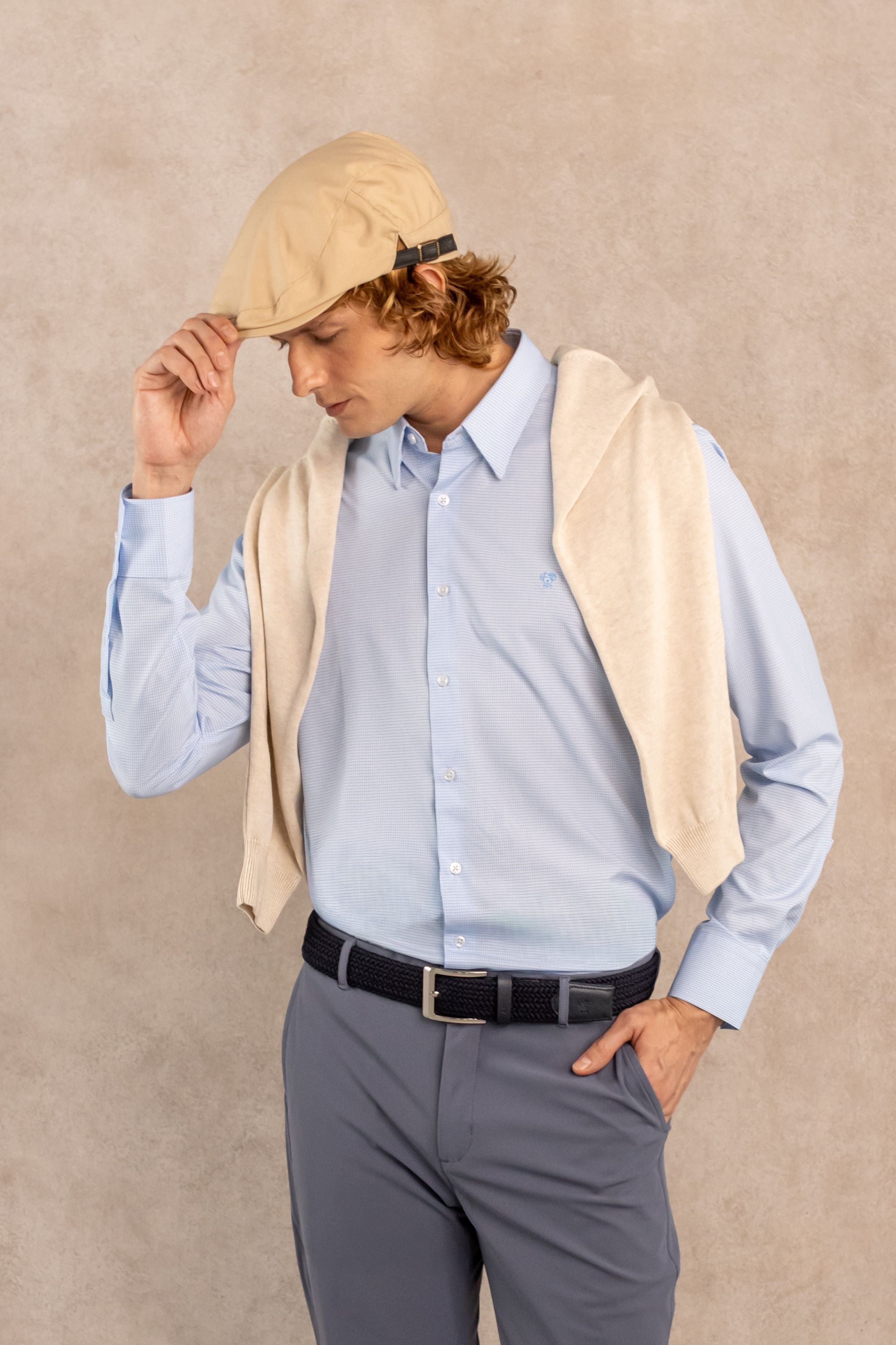 Camisa Performance Antiarrugas Cuadros Textura Azul claro