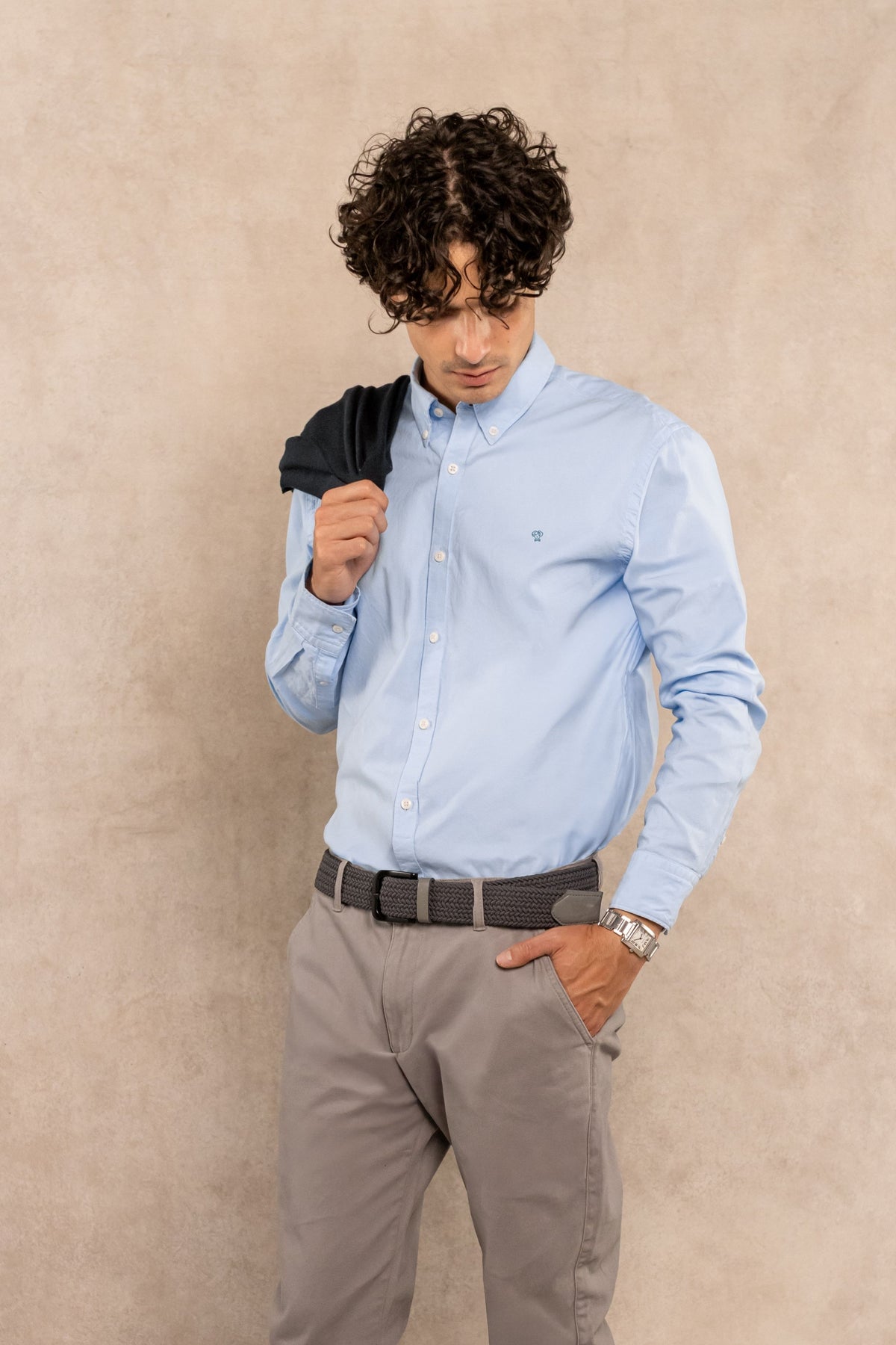 Camisa Oxford Han Blue Logo Contraste Bordado Regular Fit