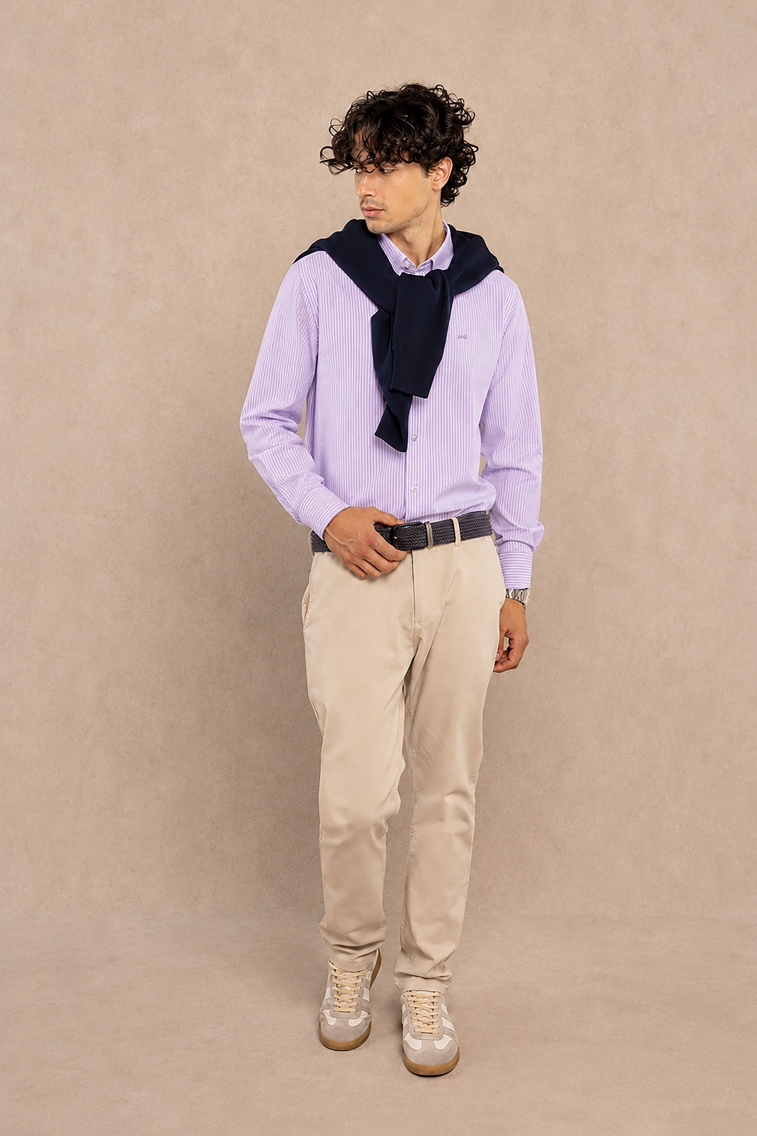 Camisa Performance Oxford Rayas Lila