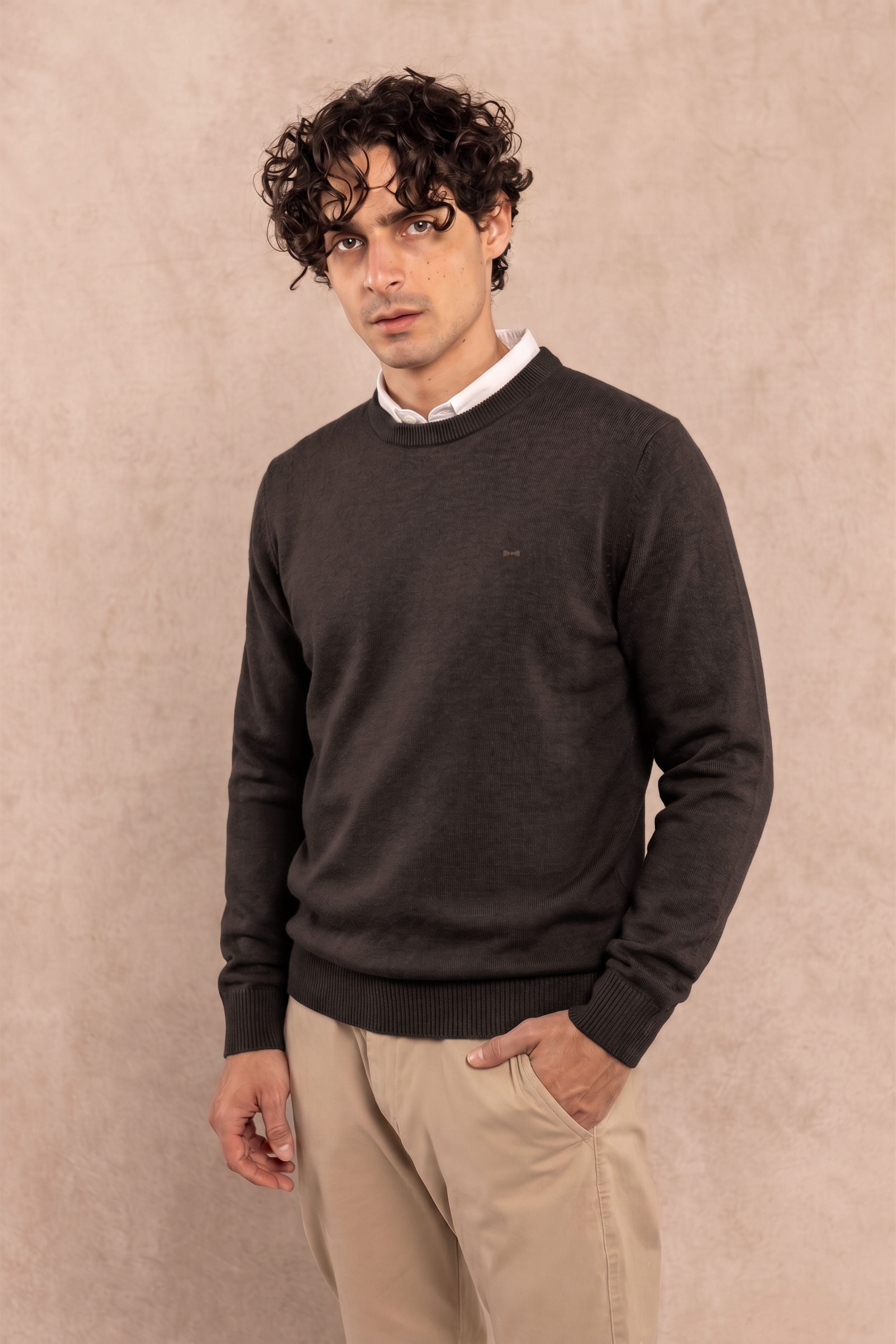 Sueter Algodon Peinado Cuello Redondo Cafe