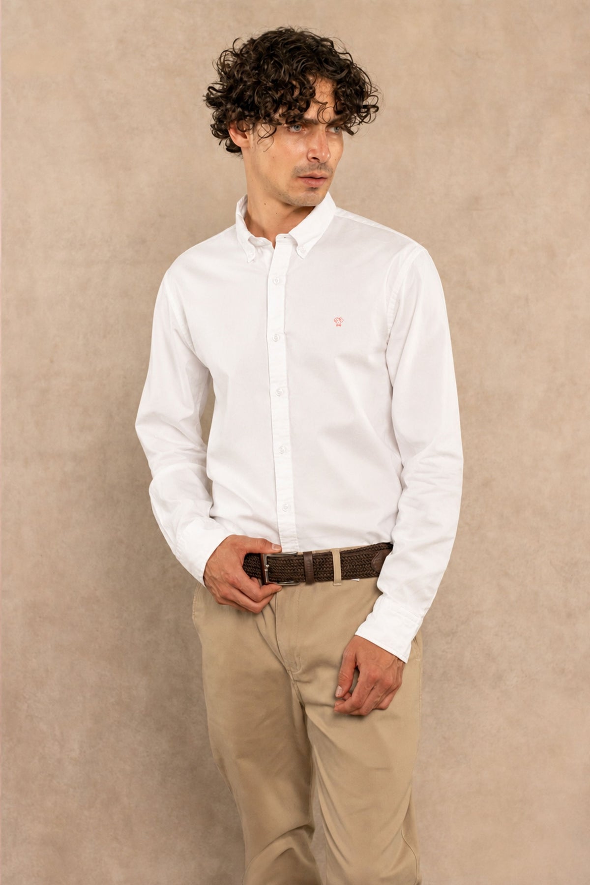 Camisa Popelina Blanco Logo Coral Bordado Regular Fit