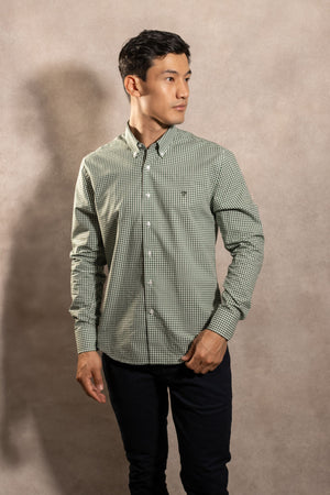 Camisa Antimanchas Popelina Cuadros Verde Oscuro Lugano