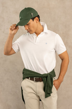 Polo antimanchas Blanco Logo Azul Medio